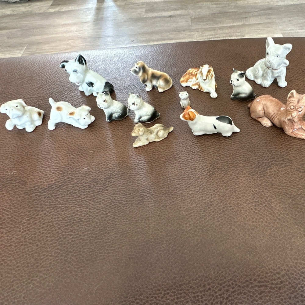 Vintage lot of 13 Mini/Small Porcelain Dog Figurines Miniatures Multicolor Japan